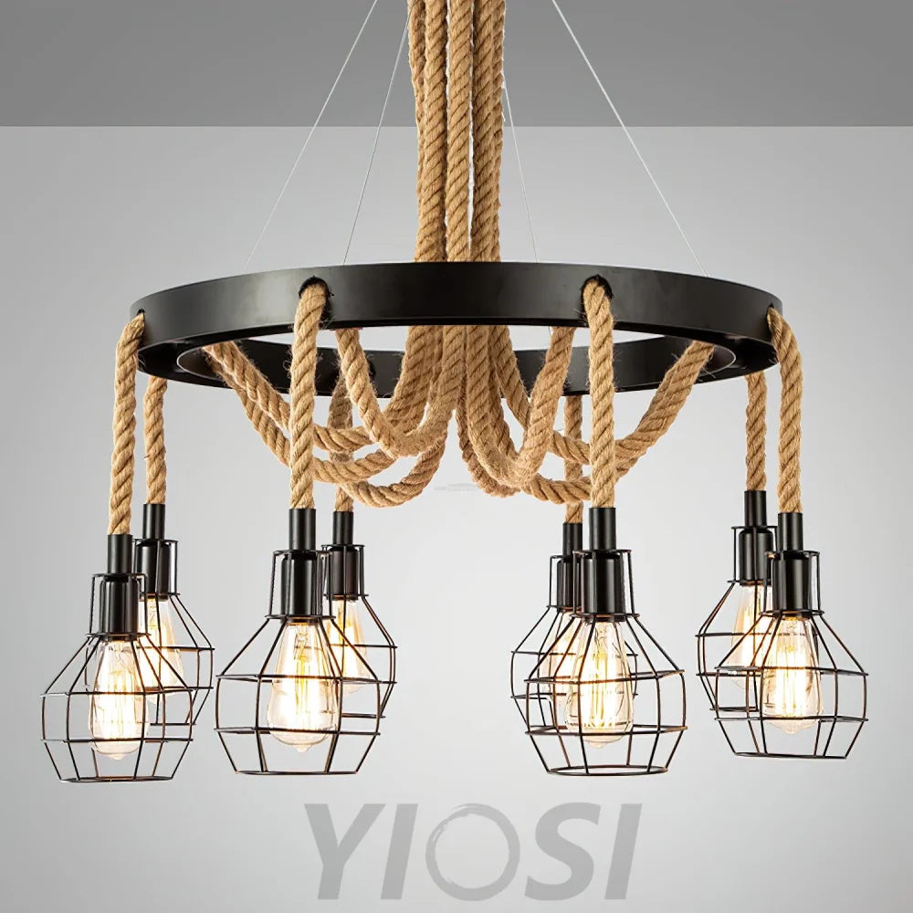 Hemp Rope Industrial Starfall Chandelier with 4/6/8 heads - Hemp Rope-1-Yiosilamp
