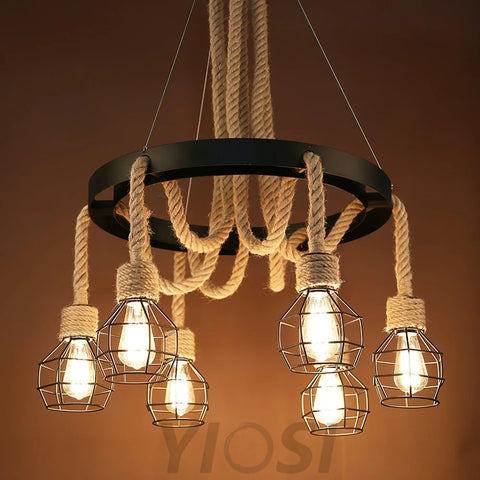 Hemp Rope Industrial Starfall Chandelier with 4/6/8 heads - Hemp Rope-1-Yiosilamp