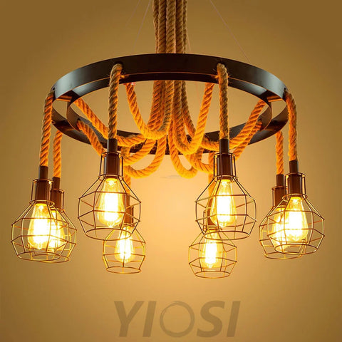 Hemp Rope Industrial Starfall Chandelier with 4/6/8 heads - Hemp Rope-1-Yiosilamp