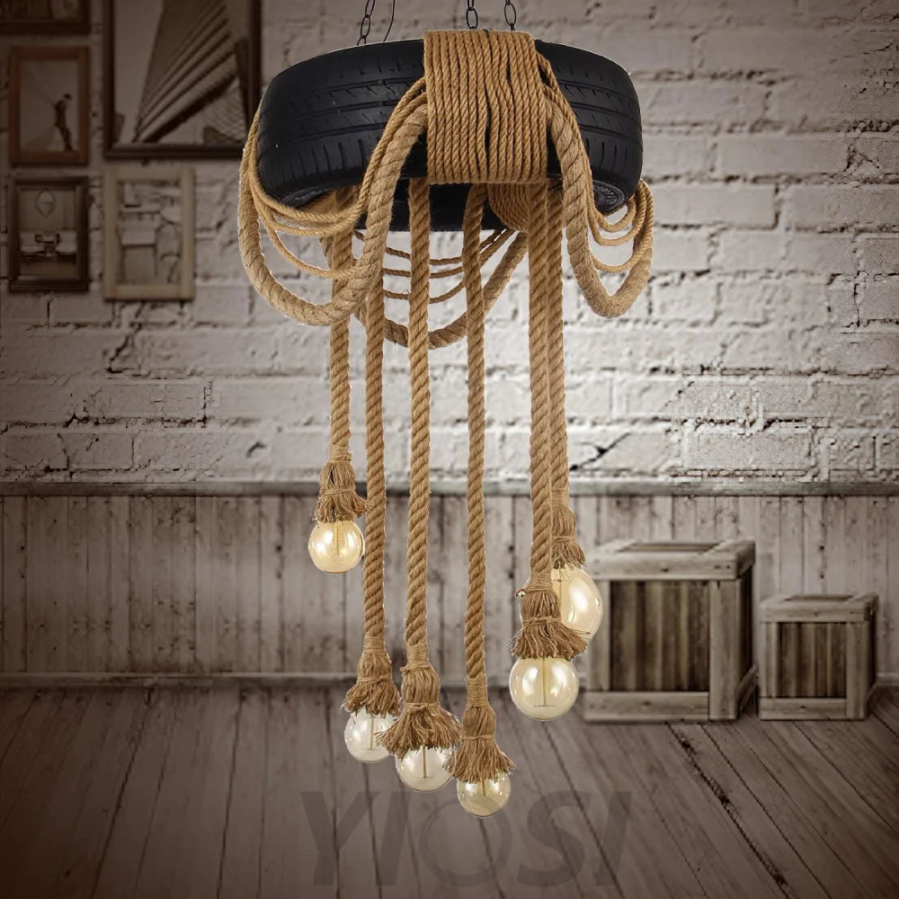 Hemp Rope Industrial Tire Chandelier ∅ 23.6″ - Yiosilamp