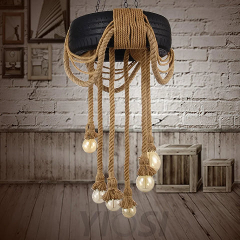 Hemp Rope Industrial Tire Chandelier ∅ 23.6″ - Yiosilamp