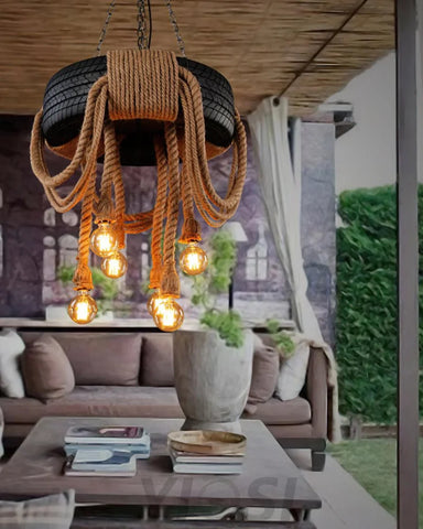Hemp Rope Industrial Tire Chandelier ∅ 23.6″ - Yiosilamp