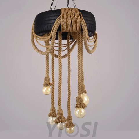 Hemp Rope Industrial Tire Chandelier ∅ 23.6″ - Yiosilamp
