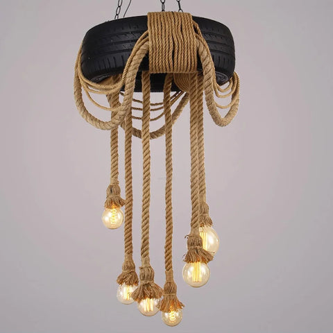 Hemp Rope Industrial Tire Chandelier ∅ 23.6″ - Yiosilamp
