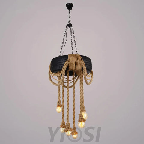 Hemp Rope Industrial Tire Chandelier ∅ 23.6″ - Yiosilamp
