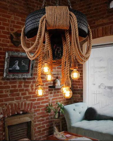 Hemp Rope Industrial Tire Chandelier ∅ 23.6″ - Yiosilamp