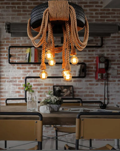 Hemp Rope Industrial Tire Chandelier ∅ 23.6″ - Yiosilamp