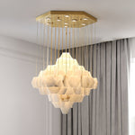 Hexa Alabaster Cascade Chandelier – Gold & White LED Luxury Light