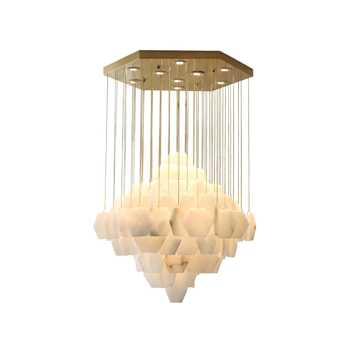 Hexa Alabaster Cascade Chandelier – Gold & White LED Luxury Light