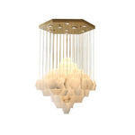 Hexa Alabaster Cascade Chandelier – Gold & White LED Luxury Light
