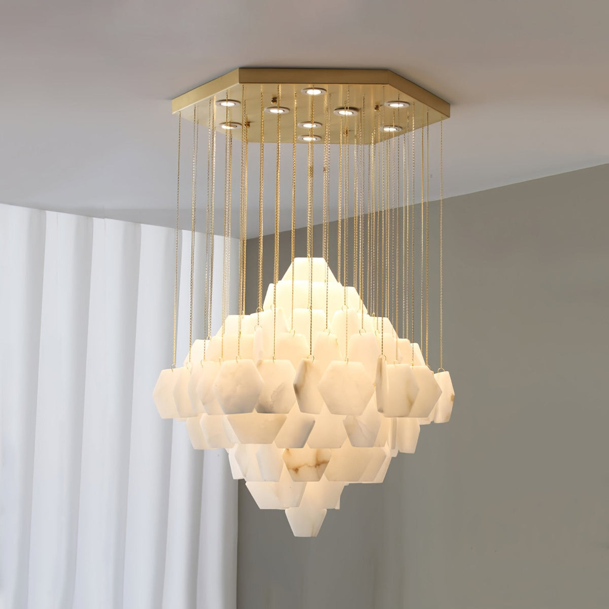 Hexa Alabaster Cascade Chandelier – Gold & White LED Luxury Light