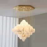 Hexa Alabaster Cascade Chandelier – Gold & White LED Luxury Light