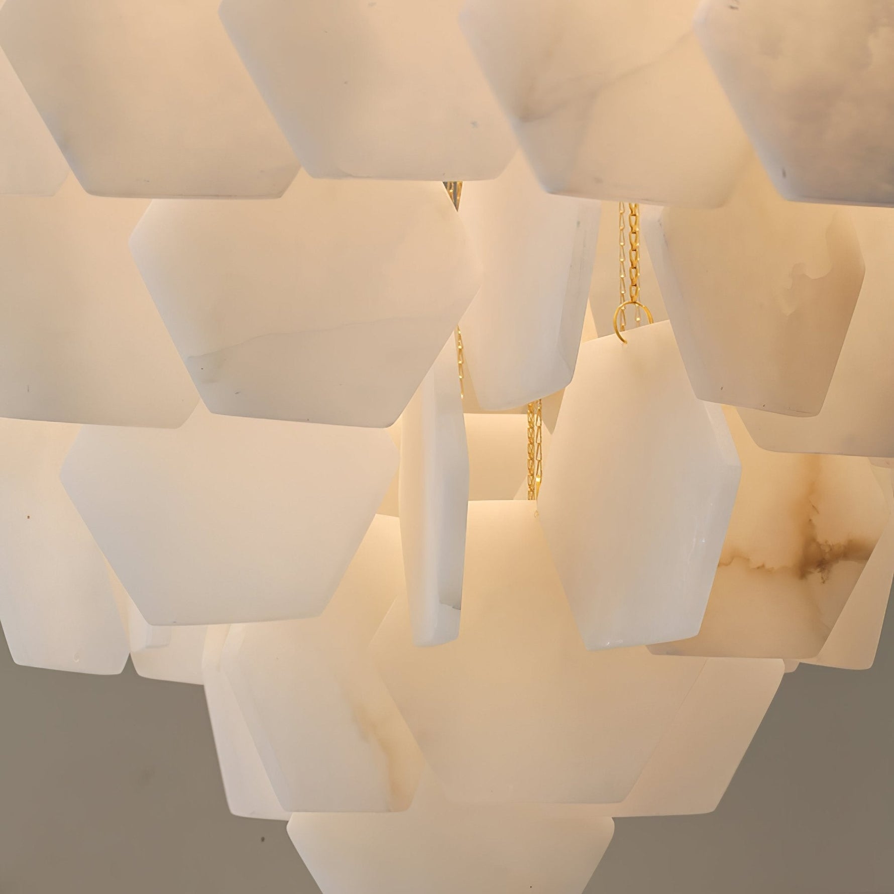 Hexa Alabaster Cascade Chandelier – Gold & White LED Luxury Light