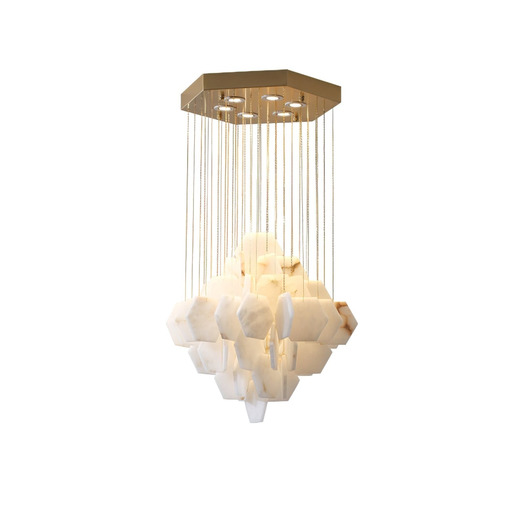 Hexa Alabaster Cascade Chandelier – Gold & White LED Luxury Light