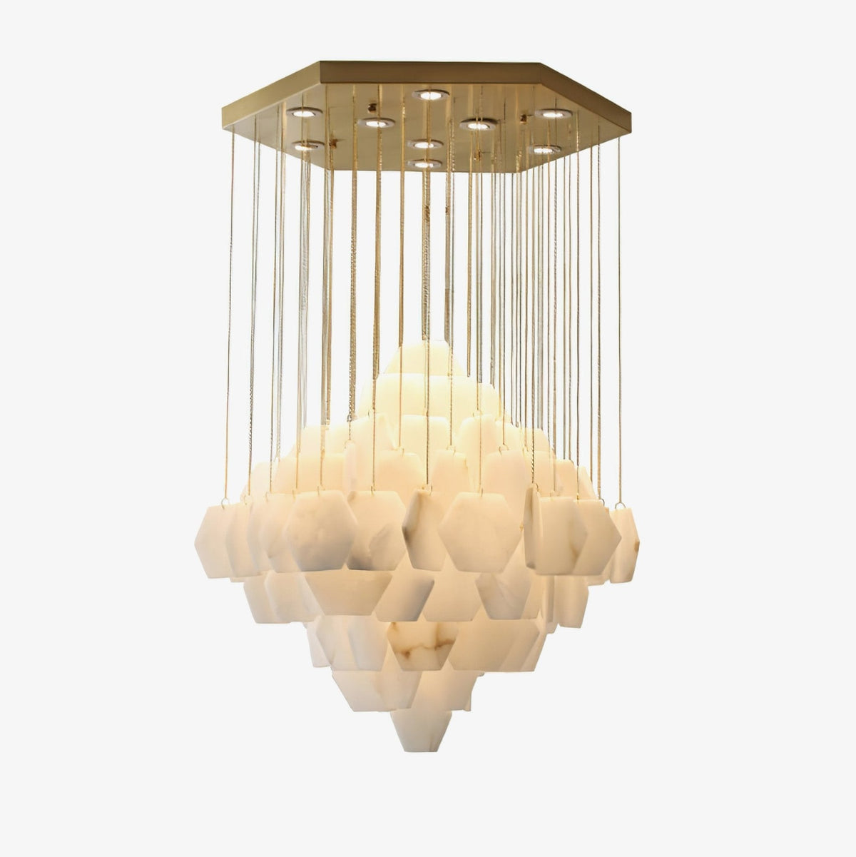 Hexa Alabaster Cascade Chandelier – Gold & White LED Luxury Light
