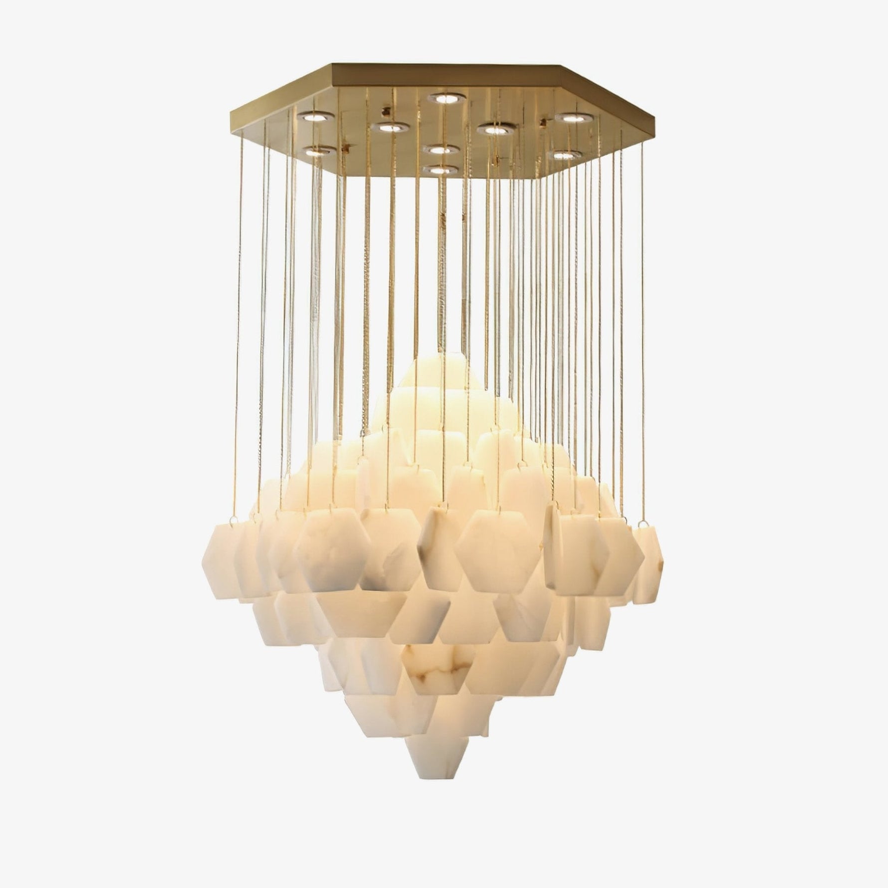 Hexa Alabaster Cascade Chandelier – Gold & White LED Luxury Light