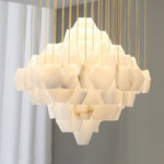 Hexa Alabaster Cascade Chandelier – Gold & White LED Luxury Light
