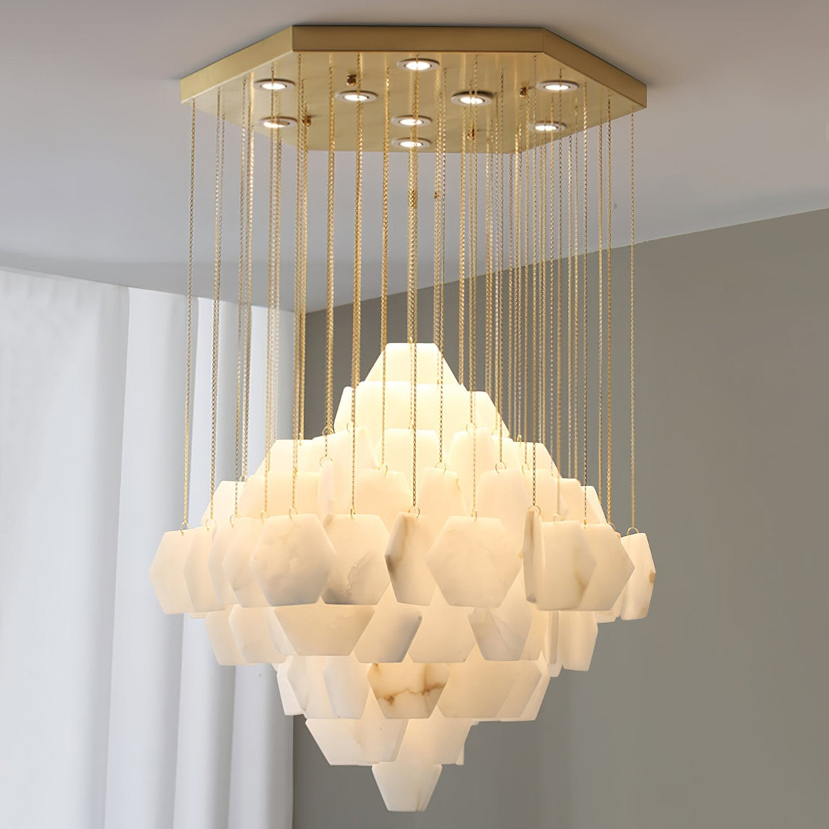 Hexa Alabaster Cascade Chandelier – Gold & White LED Luxury Light