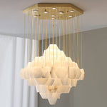 Hexa Alabaster Cascade Chandelier – Gold & White LED Luxury Light