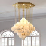 Hexa Alabaster Cascade Chandelier – Gold & White LED Luxury Light