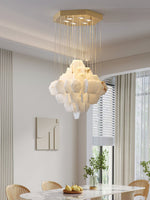 Hexa Alabaster Cascade Chandelier – Gold & White LED Luxury Light