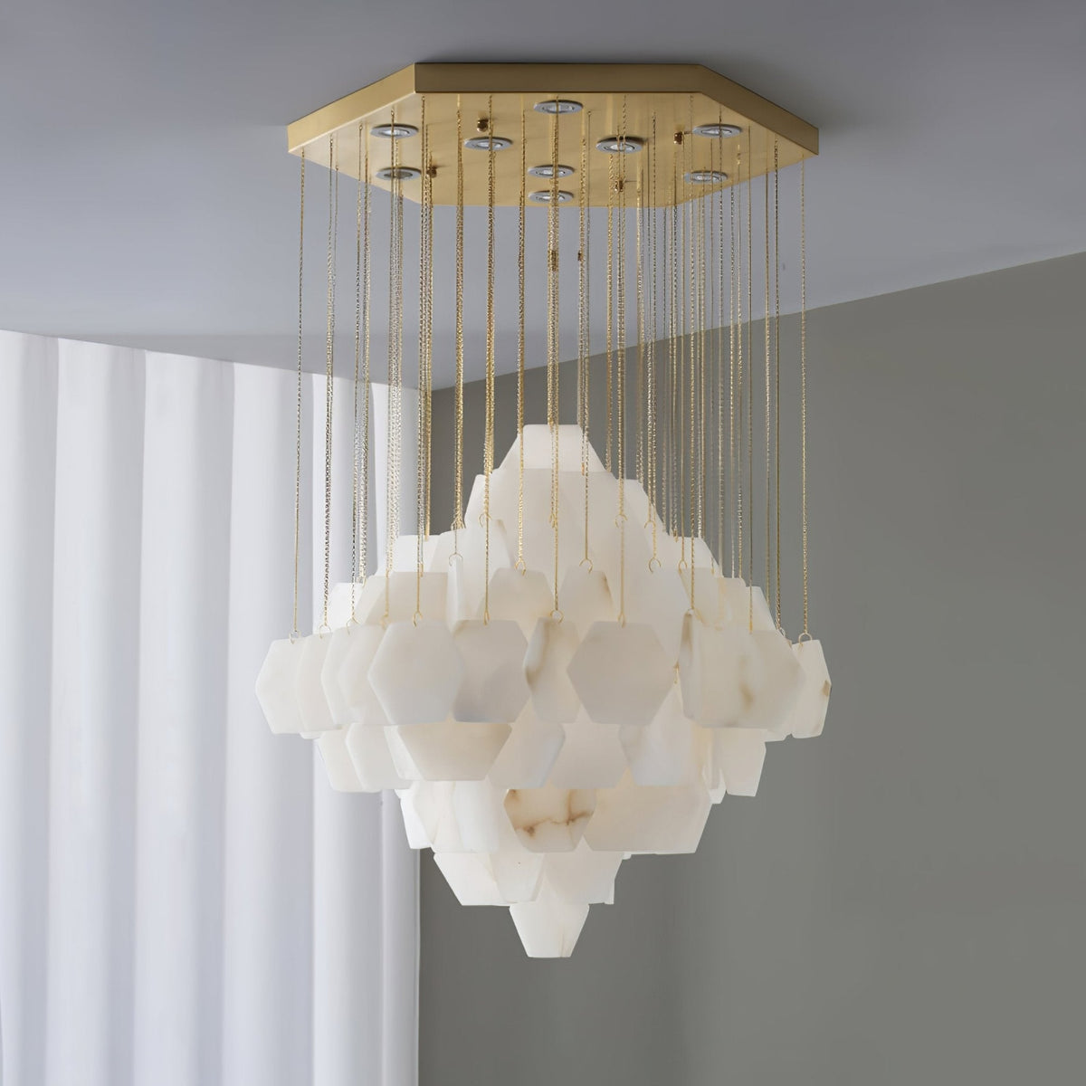 Hexa Alabaster Cascade Chandelier – Gold & White LED Luxury Light