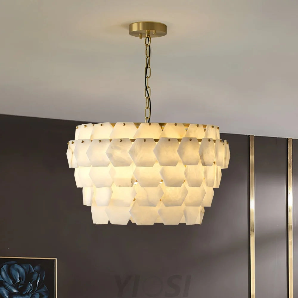 Vakkerlight Hexa Cloud Gold & White Alabaster Pendant Light – 23.6" Diameter