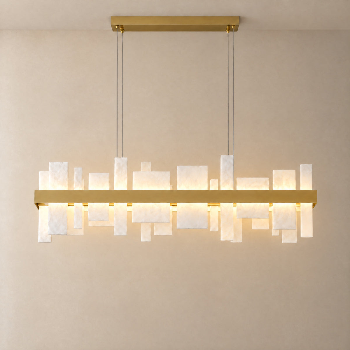 Hollis Alabaster Linear Dining Chandelier 46.8"L – lights on