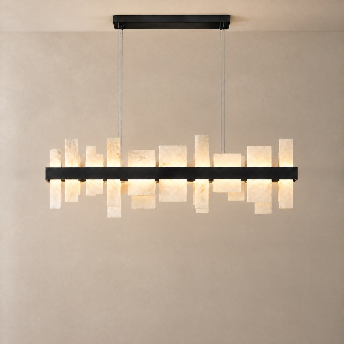 Hollis Alabaster Tile Linear Chandelier 46.8"L – lights on