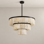 34.3" 3-Tier Alabaster Round Chandelier - Black – lights off