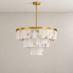 34.3" 3-Tier Alabaster Round Chandelier - Gold – lights off