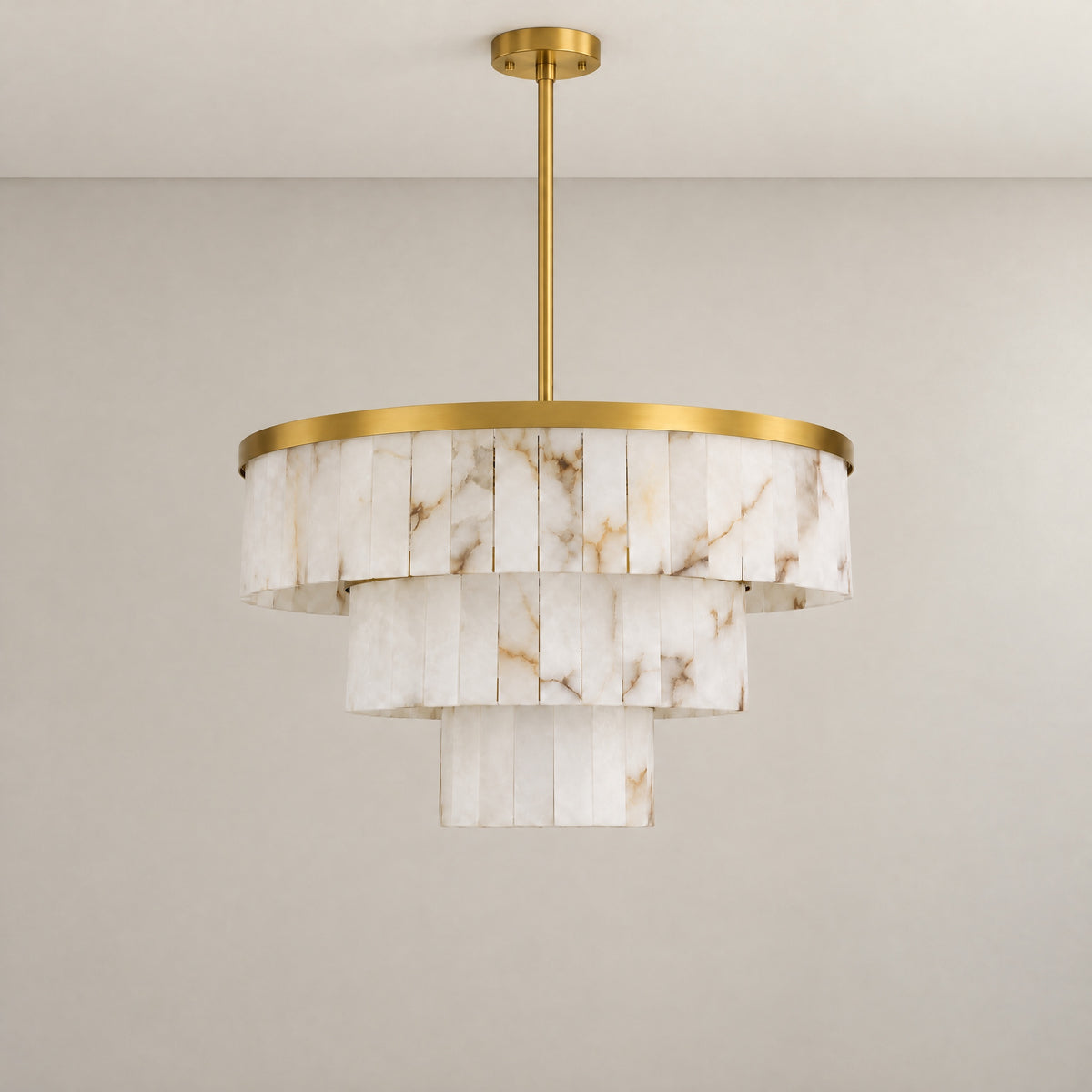 34.3" 3-Tier Alabaster Round Chandelier - Gold – lights off