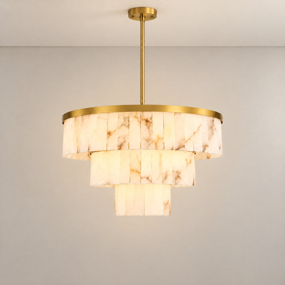 34.3" 3-Tier Alabaster Round Chandelier - Gold – lights on