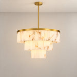 34.3" 3-Tier Alabaster Round Chandelier - Gold – lights on