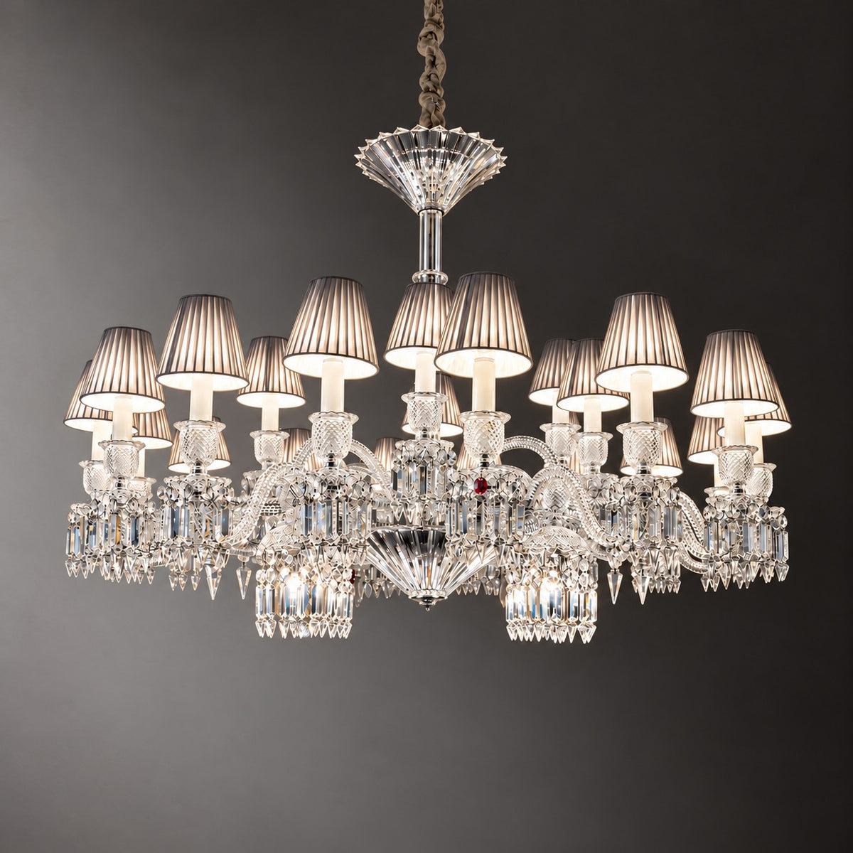 Imbria White Pleated Crystal 24-Light Chandelier 51.2" on a dark olive wall
