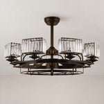 Yiosi Industrial Caged Ceiling Fan with Rectangular Crystal Light – lights off