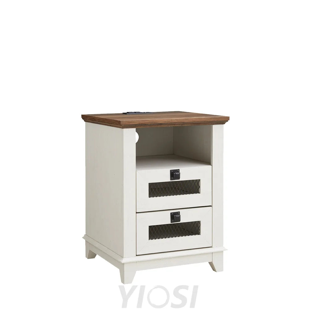 Industrial Nightstand with Charging Station Rustic Farmhouse End Table