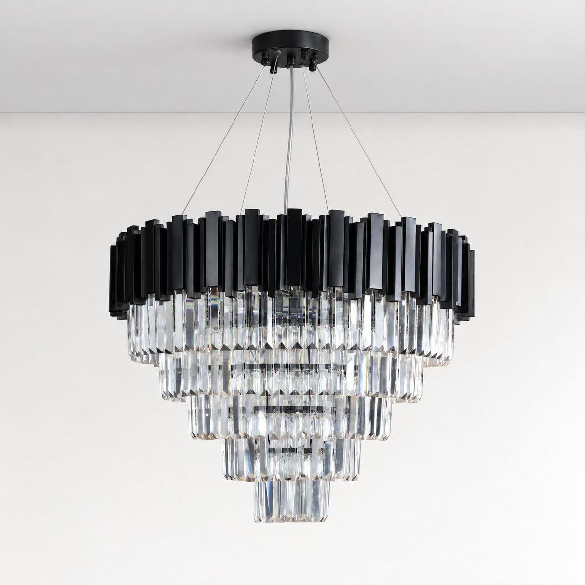 Inverted Triangle Crystal Round Pendant 700 - Black – lights off