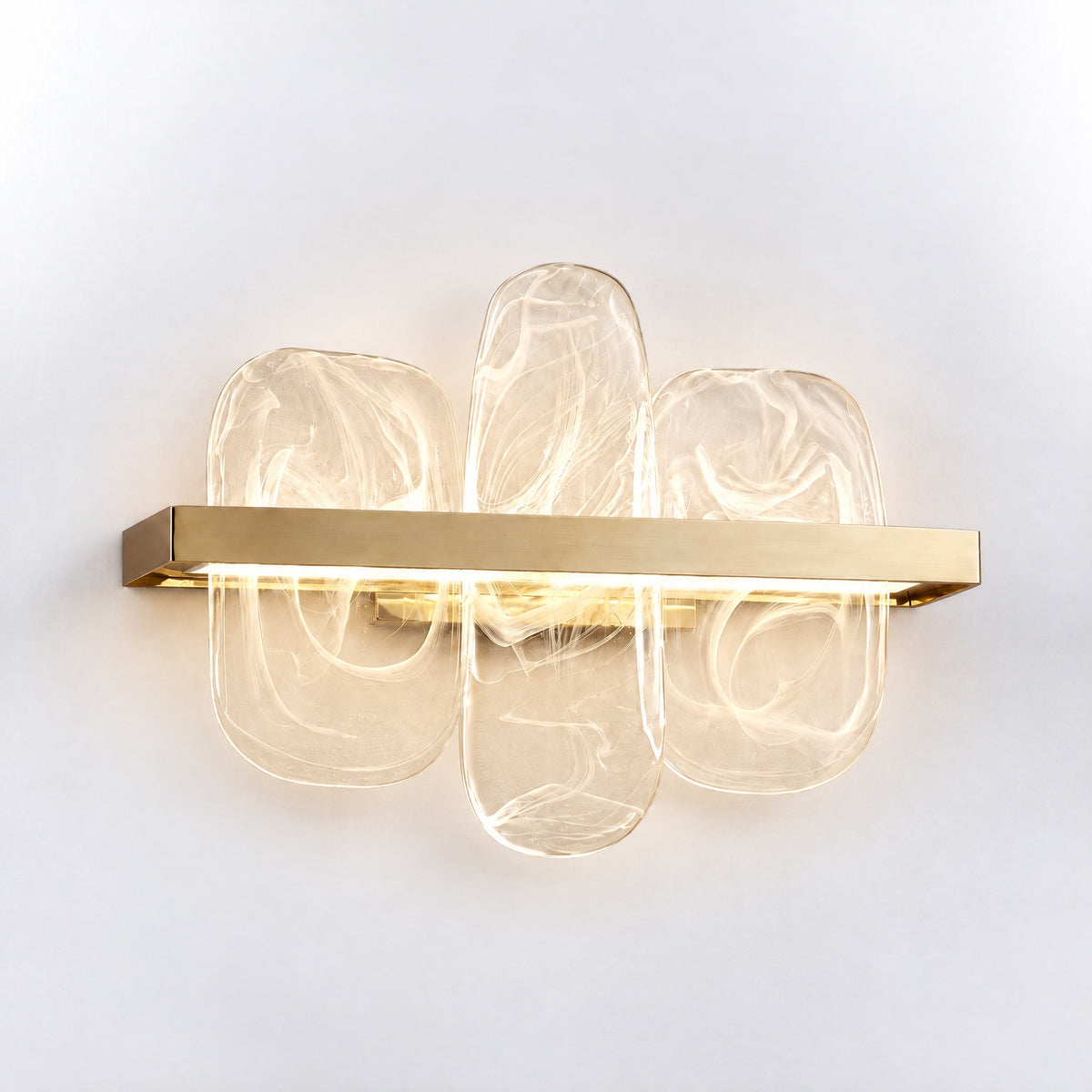 Stainless Steel and Glass Modern Wall Sconce in Champagne Gold – lights on