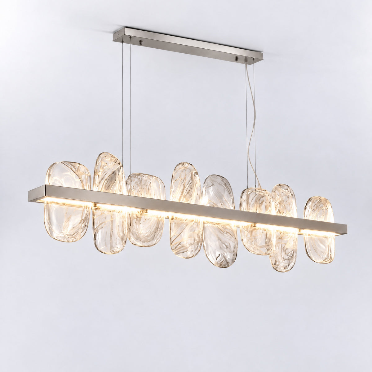 Iris Handblown Glass Petal linear Chandelier