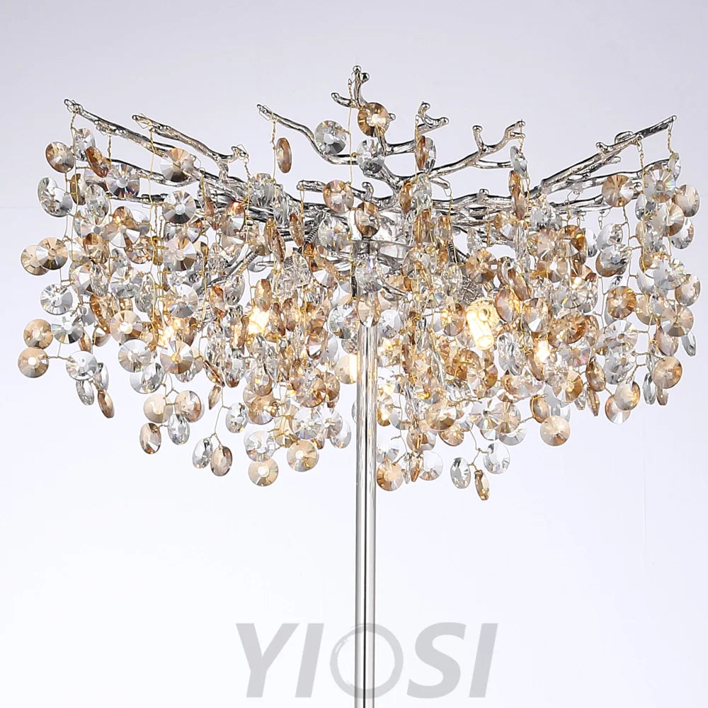 Isidora Modern Clear Crystal Floor Standing Lamp For Bedroom Gold Branch Chandelier