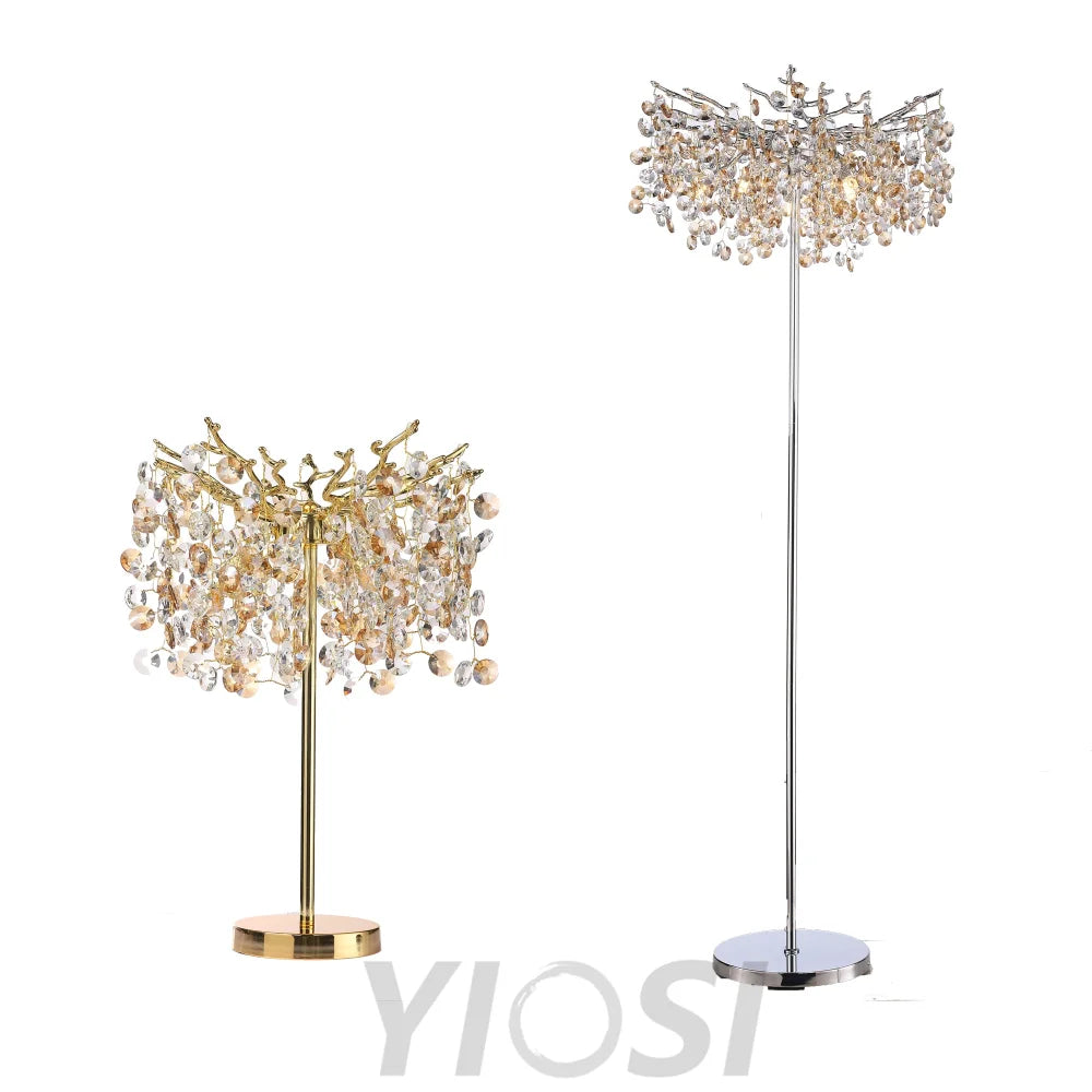 Isidora Modern Clear Crystal Floor Standing Lamp For Bedroom Gold Branch Chandelier