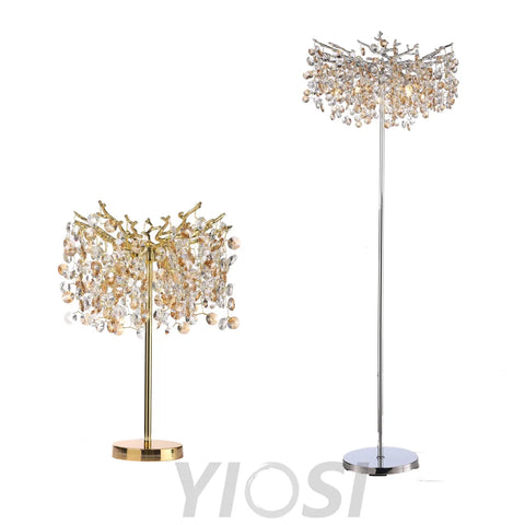 Isidora Modern Clear Crystal Floor Standing Lamp For Bedroom Gold Branch Chandelier