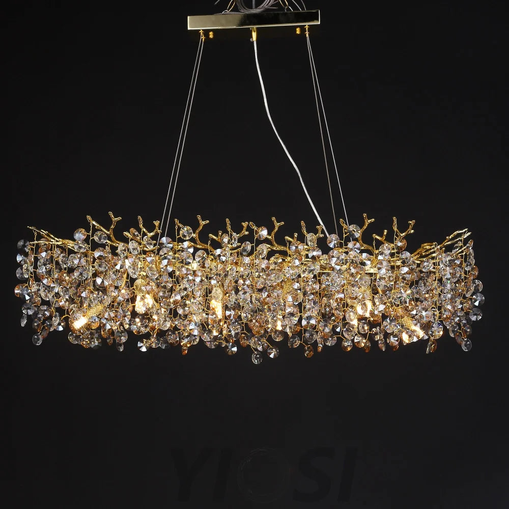 Isidora Modern Crystal Linear Gold Branch Chandelier Luxury Living Room Chandelier