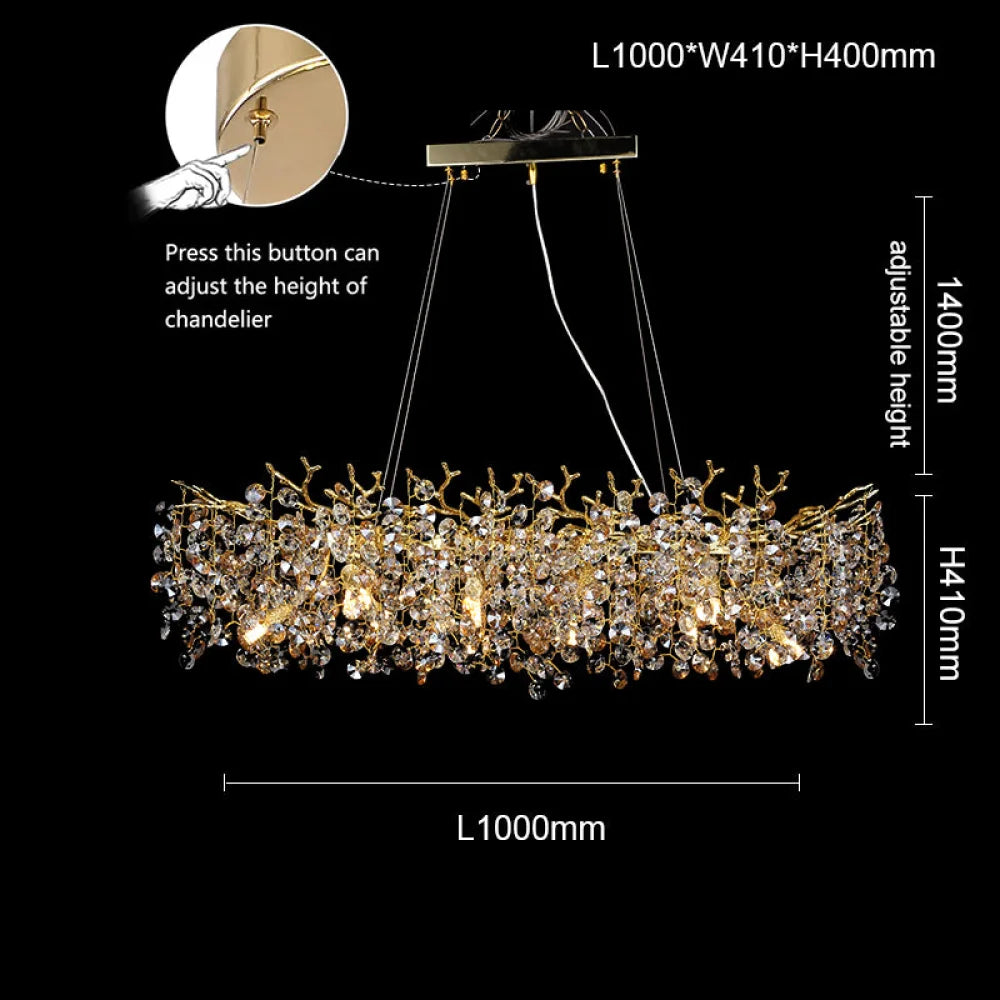 Isidora Modern Crystal Linear Gold Branch Chandelier Luxury Living Room 39.37’’L X 16.14’’W