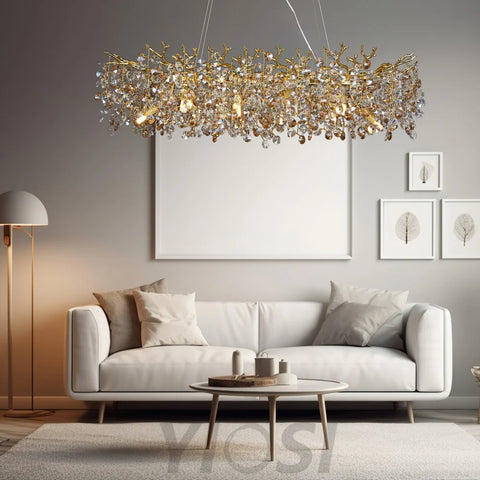 Isidora Modern Crystal Linear Gold Branch Chandelier Luxury Living Room Chandelier