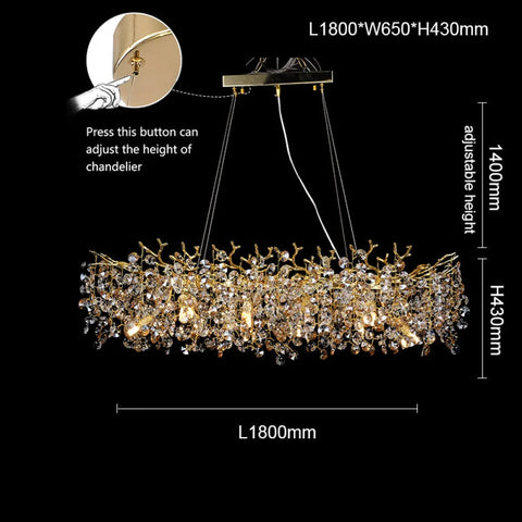 Isidora Modern Crystal Linear Gold Branch Chandelier Luxury Living Room 70.9’’L X 25.6’’W