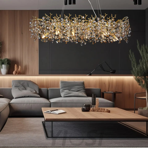 Isidora Modern Crystal Linear Gold Branch Chandelier Luxury Living Room Chandelier