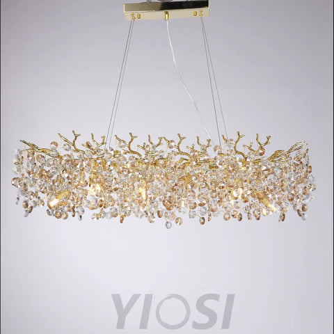 Isidora Modern Crystal Linear Gold Branch Chandelier Luxury Living Room Chandelier