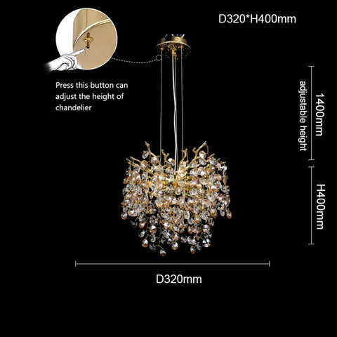 Isidora Modern Crystal Round Gold Branch Chandelier Luxury Living Room 12.6’’Diam Chandelier